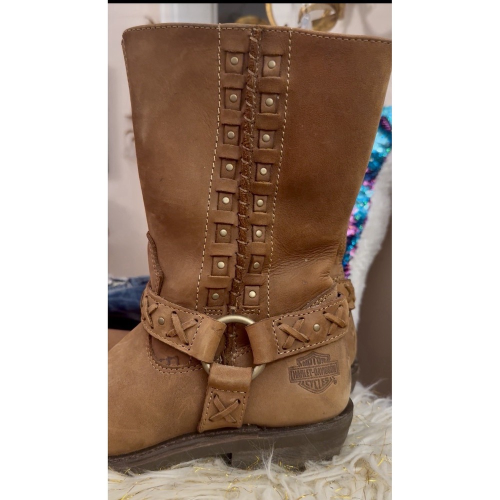 Harley-Davidson W Auburn Harness Brown Leather Stud Zippered Motorcycle Boot 8 - Picture 7 of 16